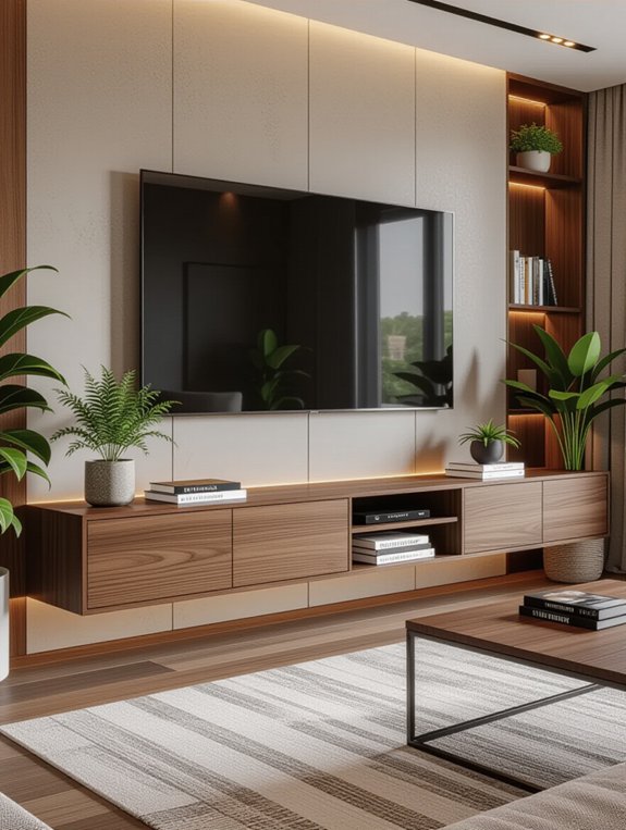 modern floating TV console
