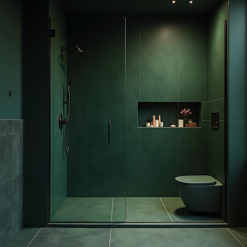 minimalist dark green shower