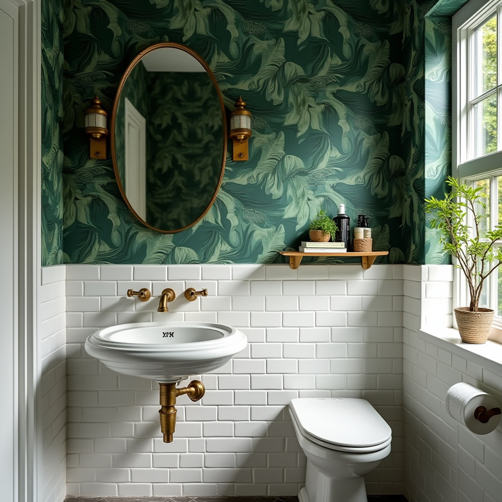 botanical dark green bathroom