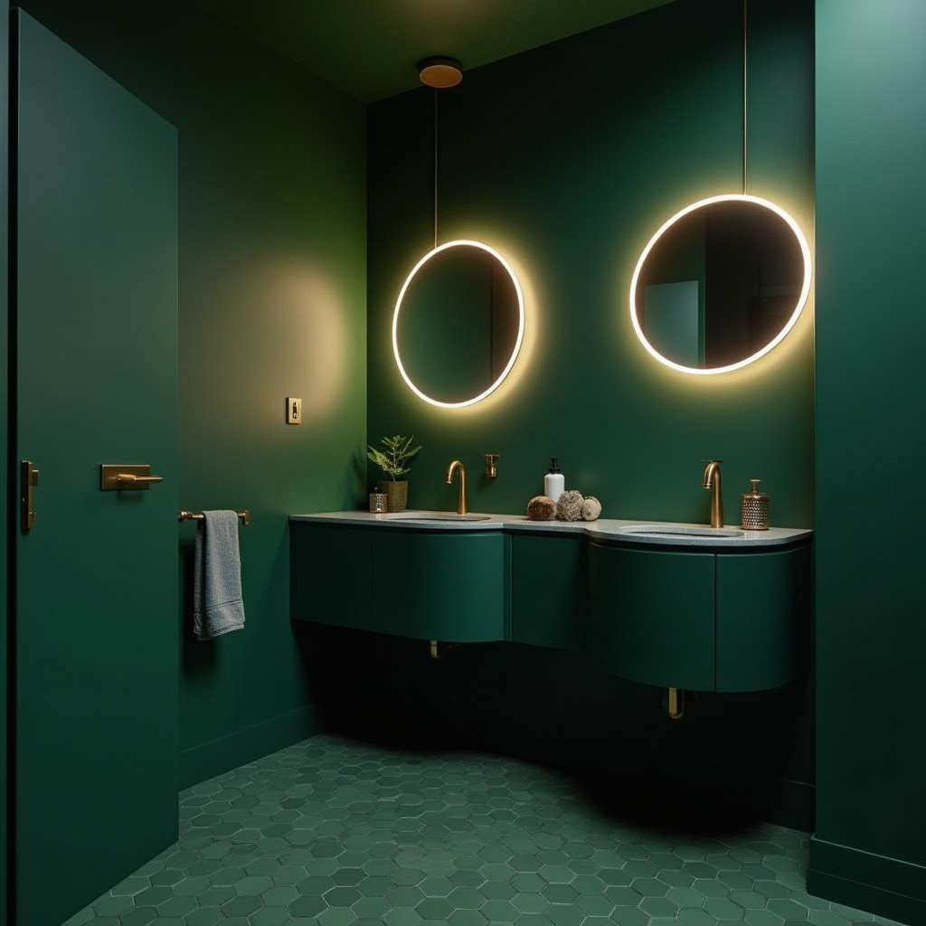 compact dark green bathroom