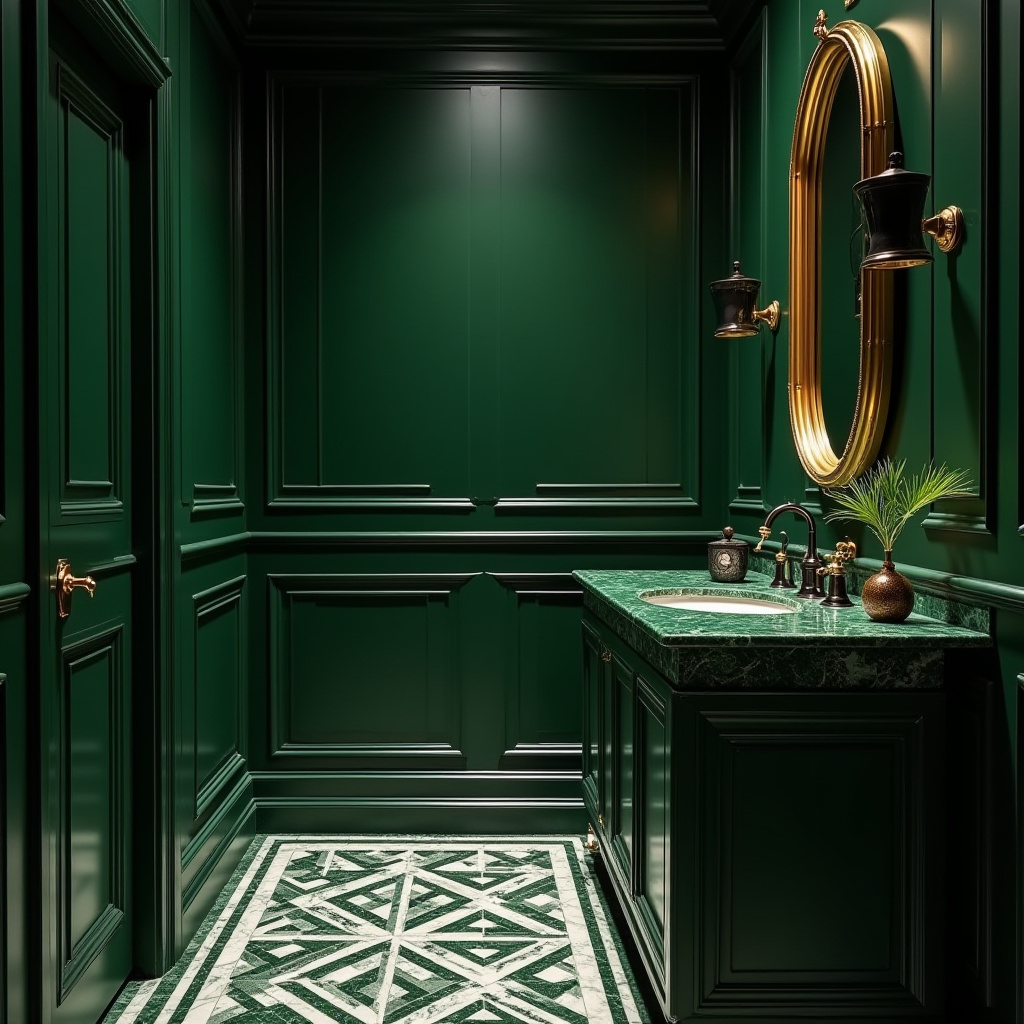 art deco dark green bathroom