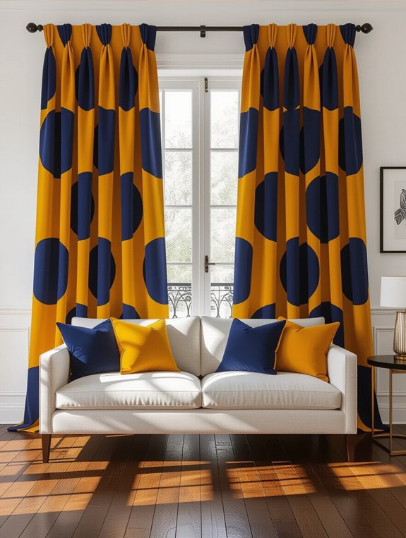 bold patterned curtains enhance decor