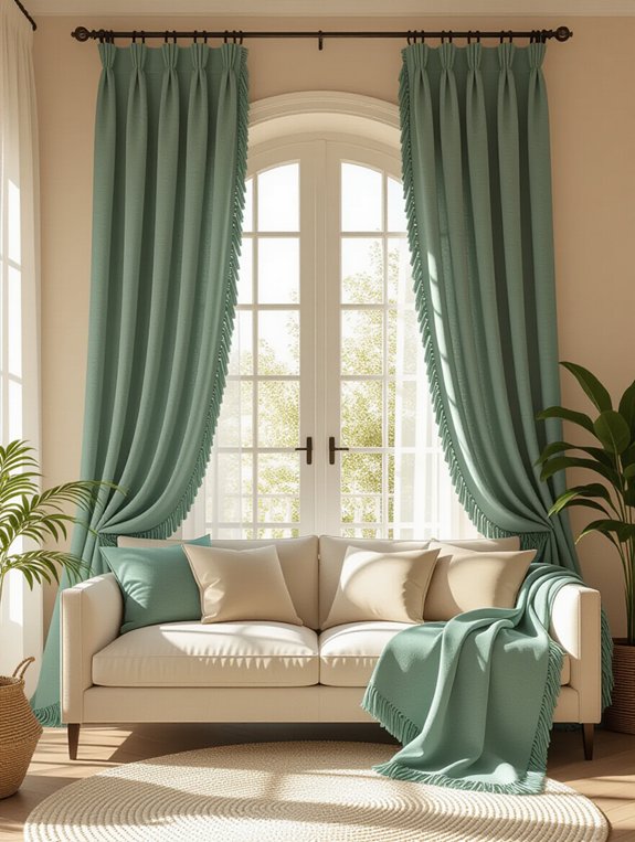 fringed curtains enhance decor
