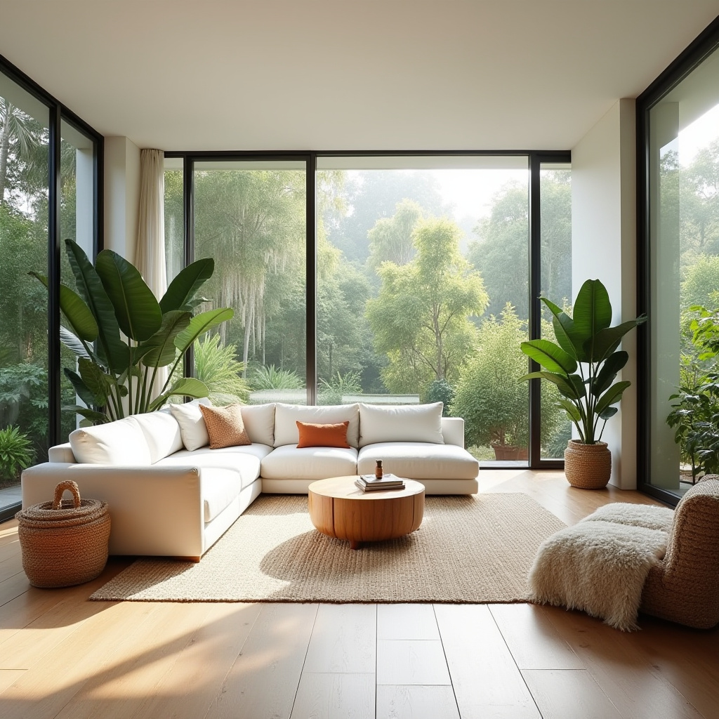 tropical modern living room with white sofa