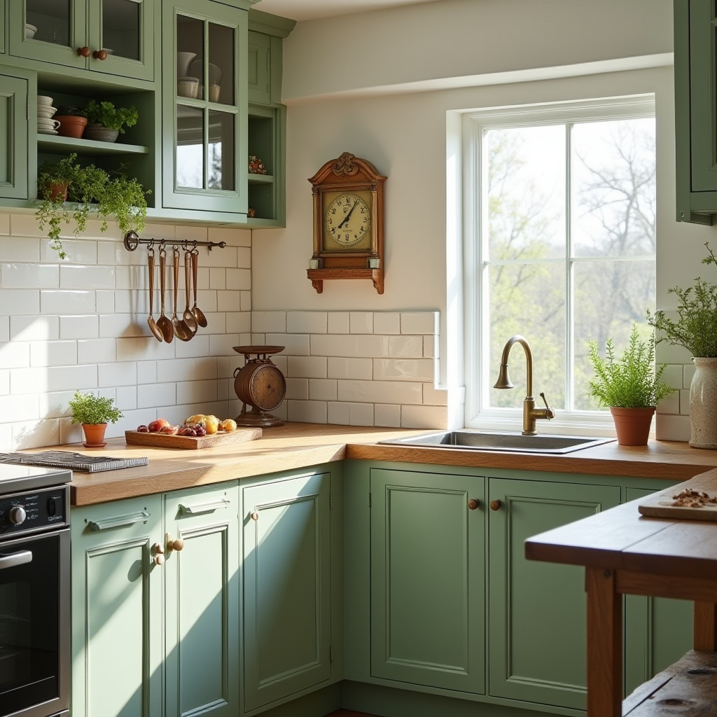 colonial kitchen with hanging herb garden