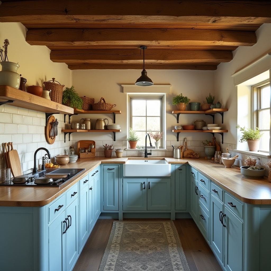 colonial kitchen with exposed beams and soapstone sink
