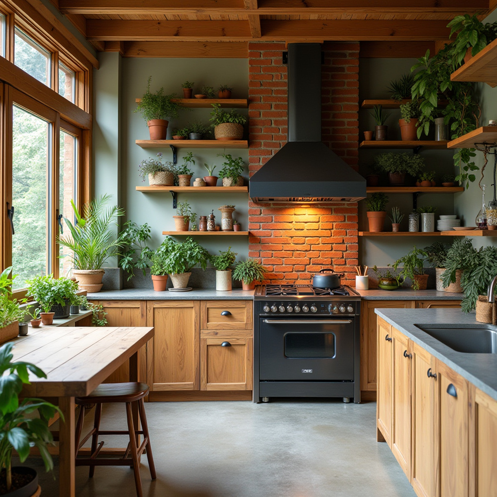 Sustainable kitchen with concrete countertops and indoor herb garden