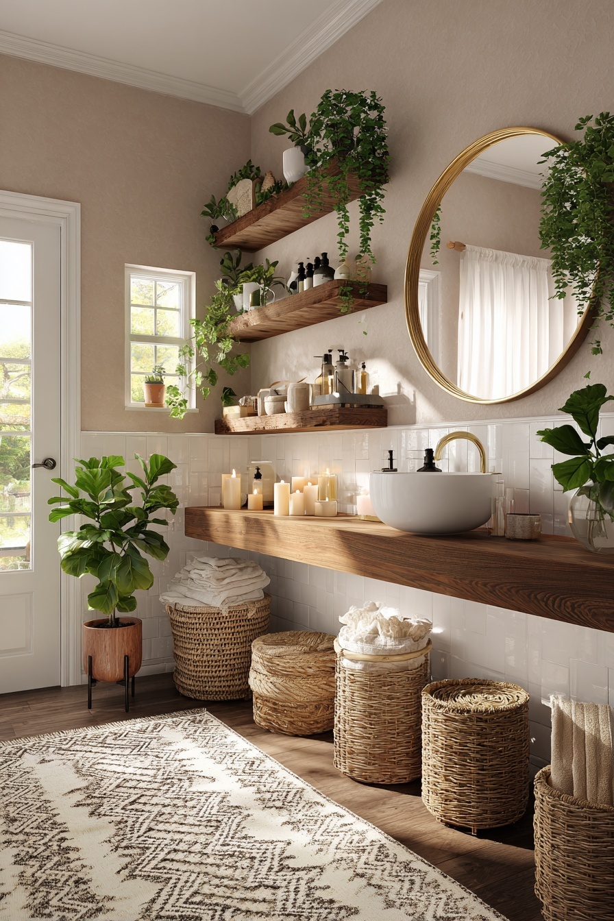 Add Wooden Shelving for Warmth and Functionality