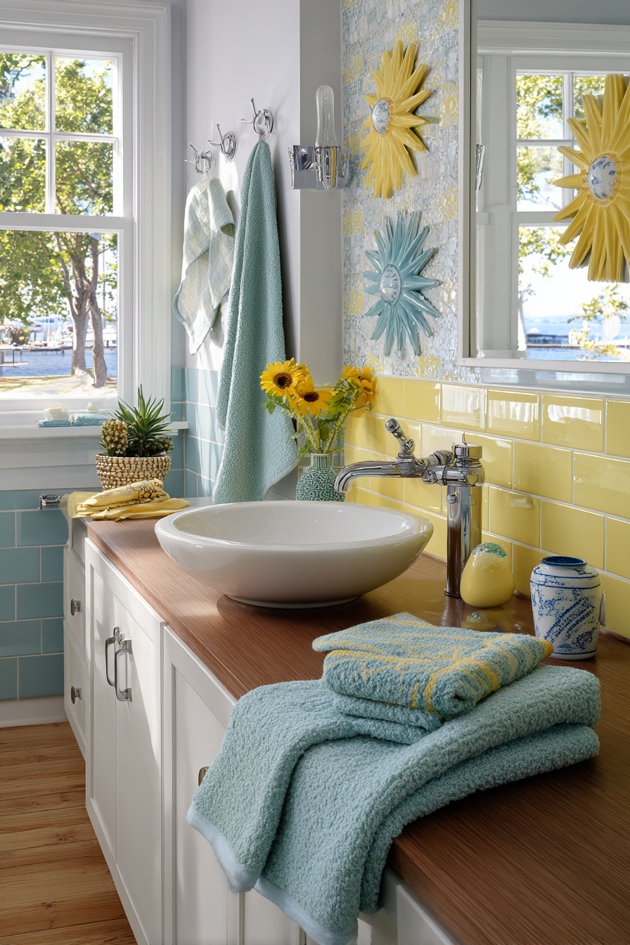 Yellow and Aqua Towel Hooks
