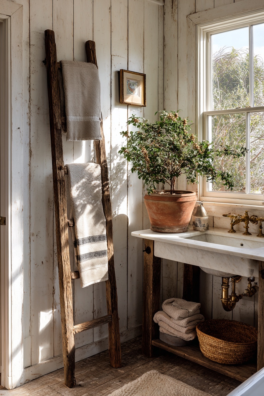Rustic Ladder Towel Rack