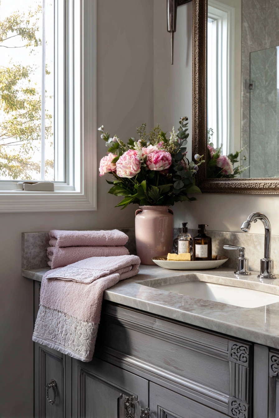 Grey Vanity with Pink Accents