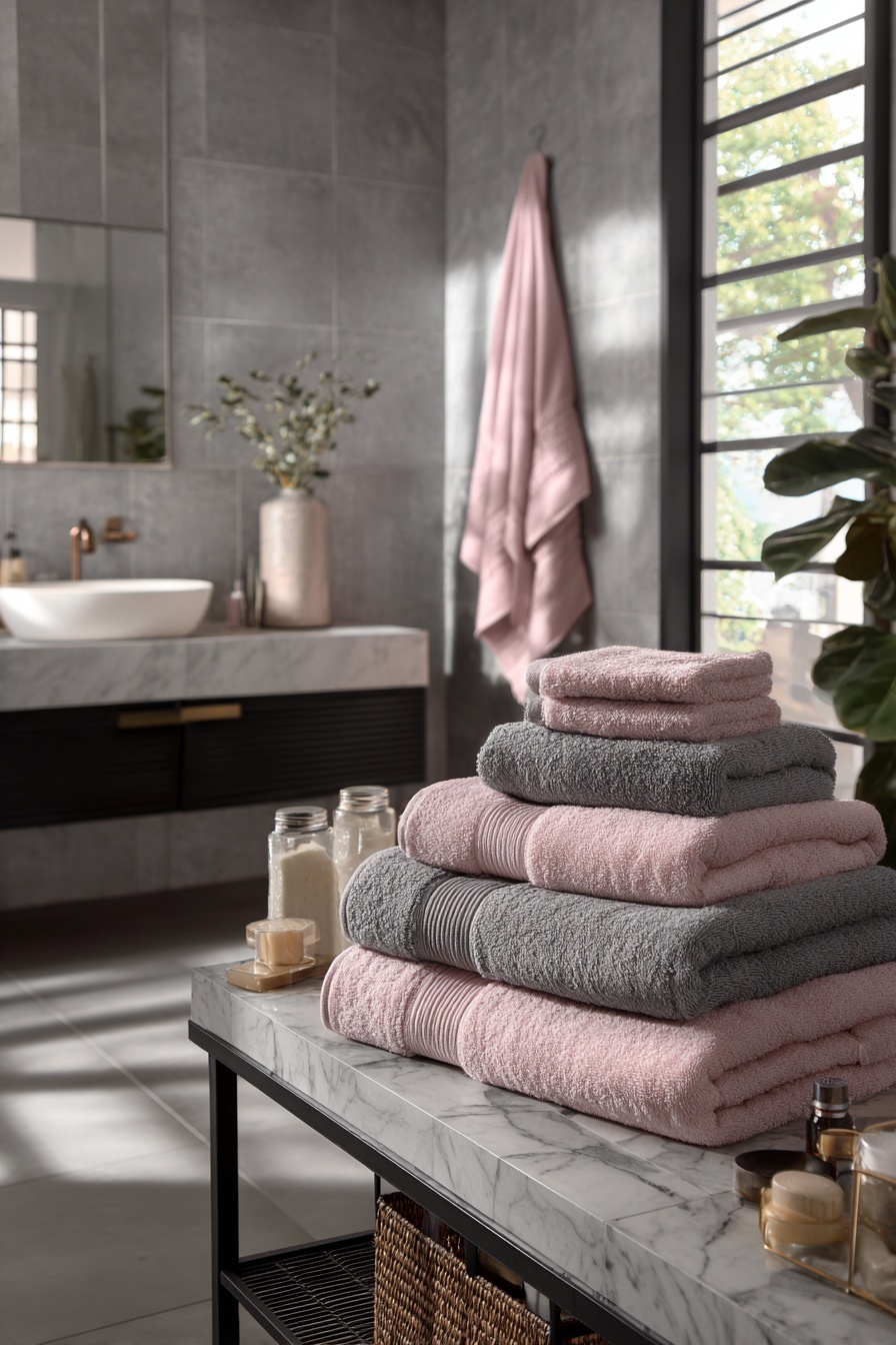Budget Pink and Grey Towels