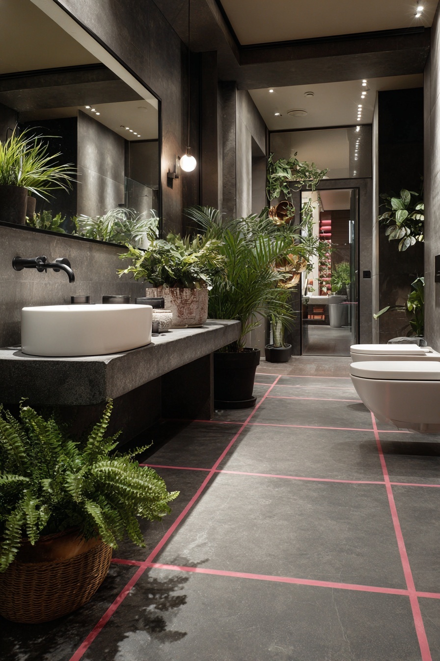 Grey Floor Tiles with Pink Grout