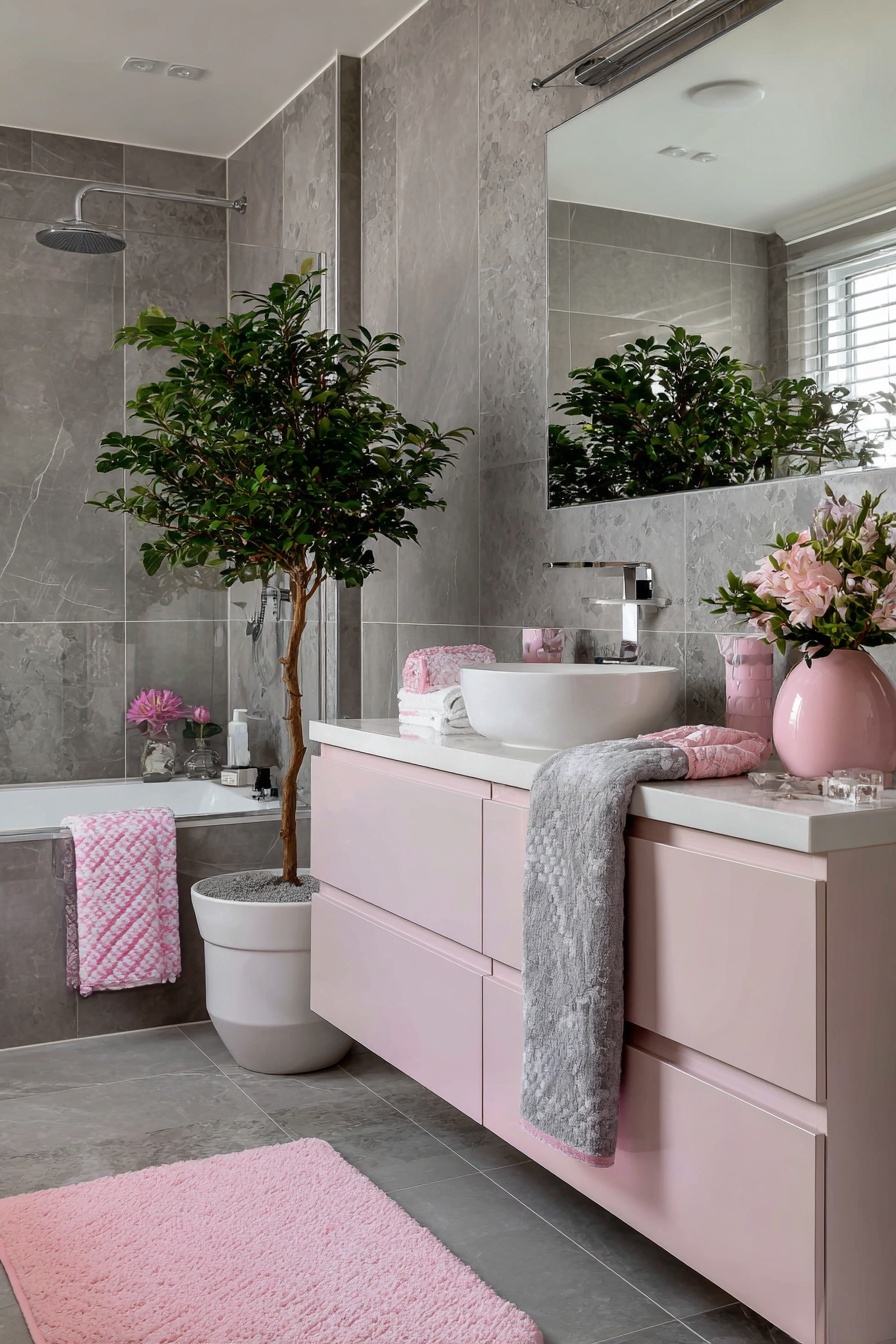 Pink and Grey Bathroom Accessories