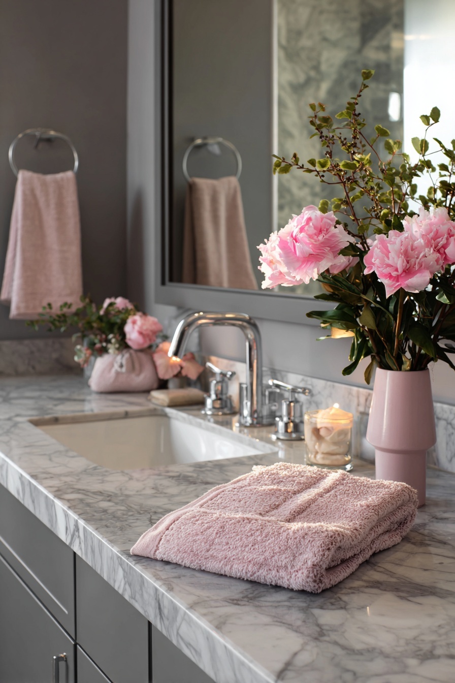 Grey Walls with Pink Fixtures