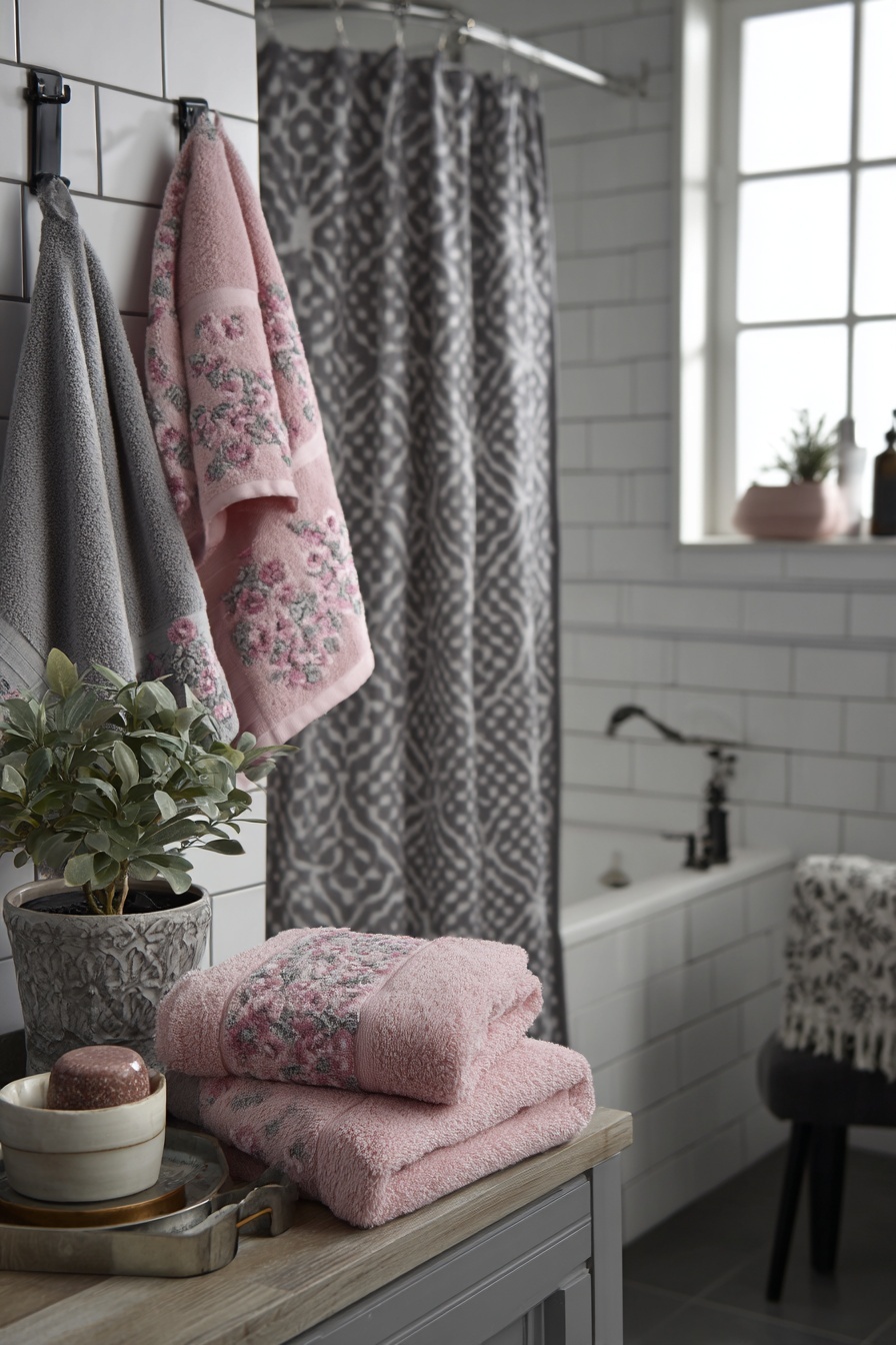 Pink and Grey Patterned Textiles
