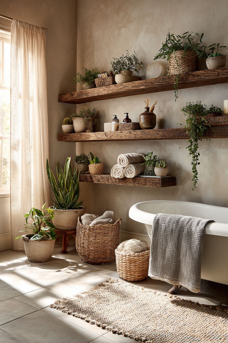 Maximize Space with Rustic Wooden Shelving