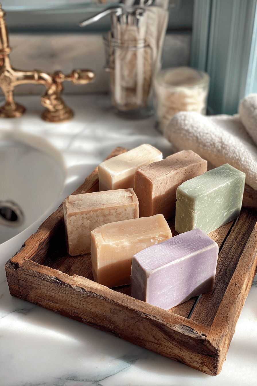 Rustic Wooden Tray with Handmade Soaps