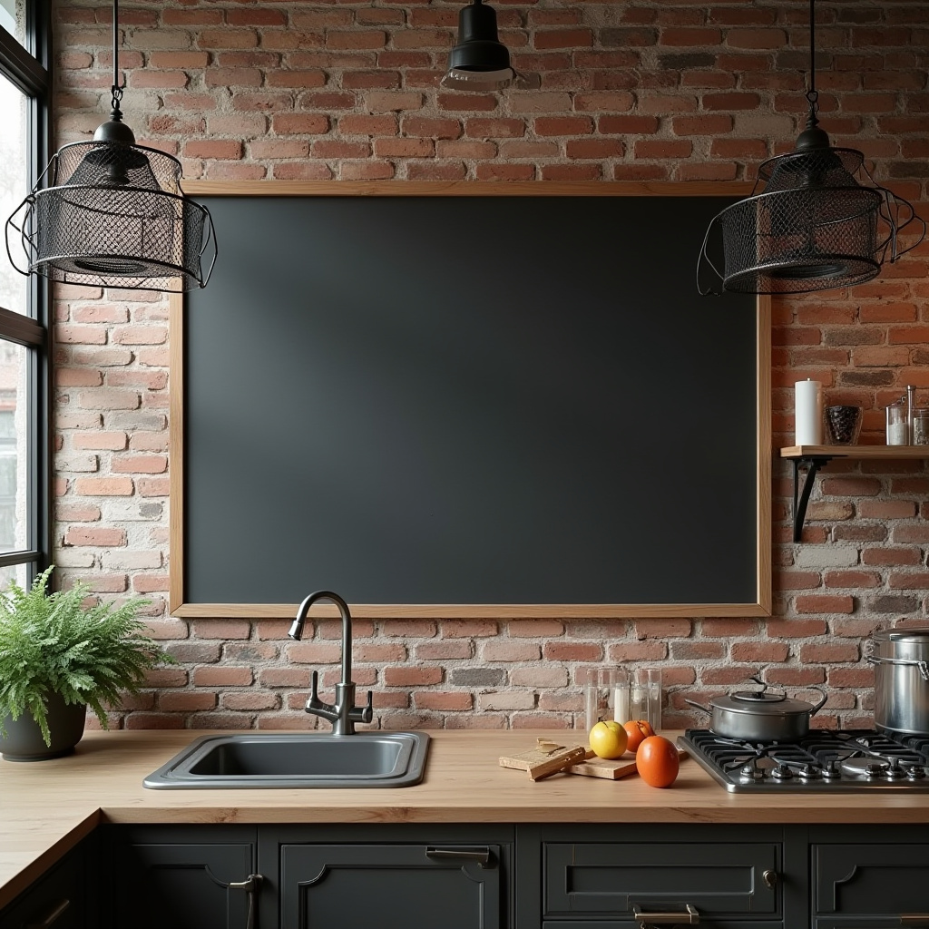 Industrial kitchen chalkboard wall