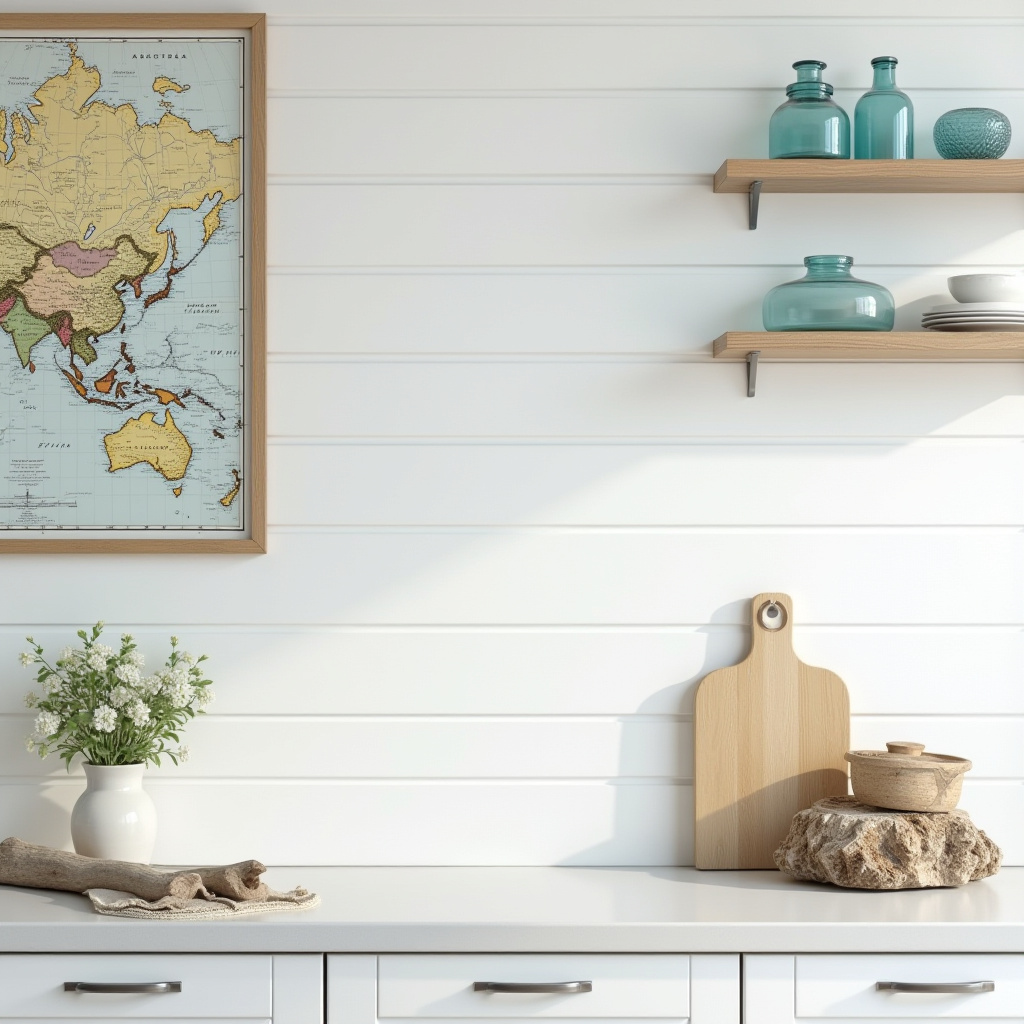 Coastal kitchen with shiplap paneling