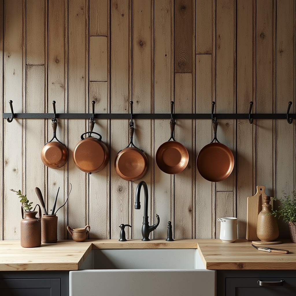 Rustic farmhouse kitchen with wooden planks