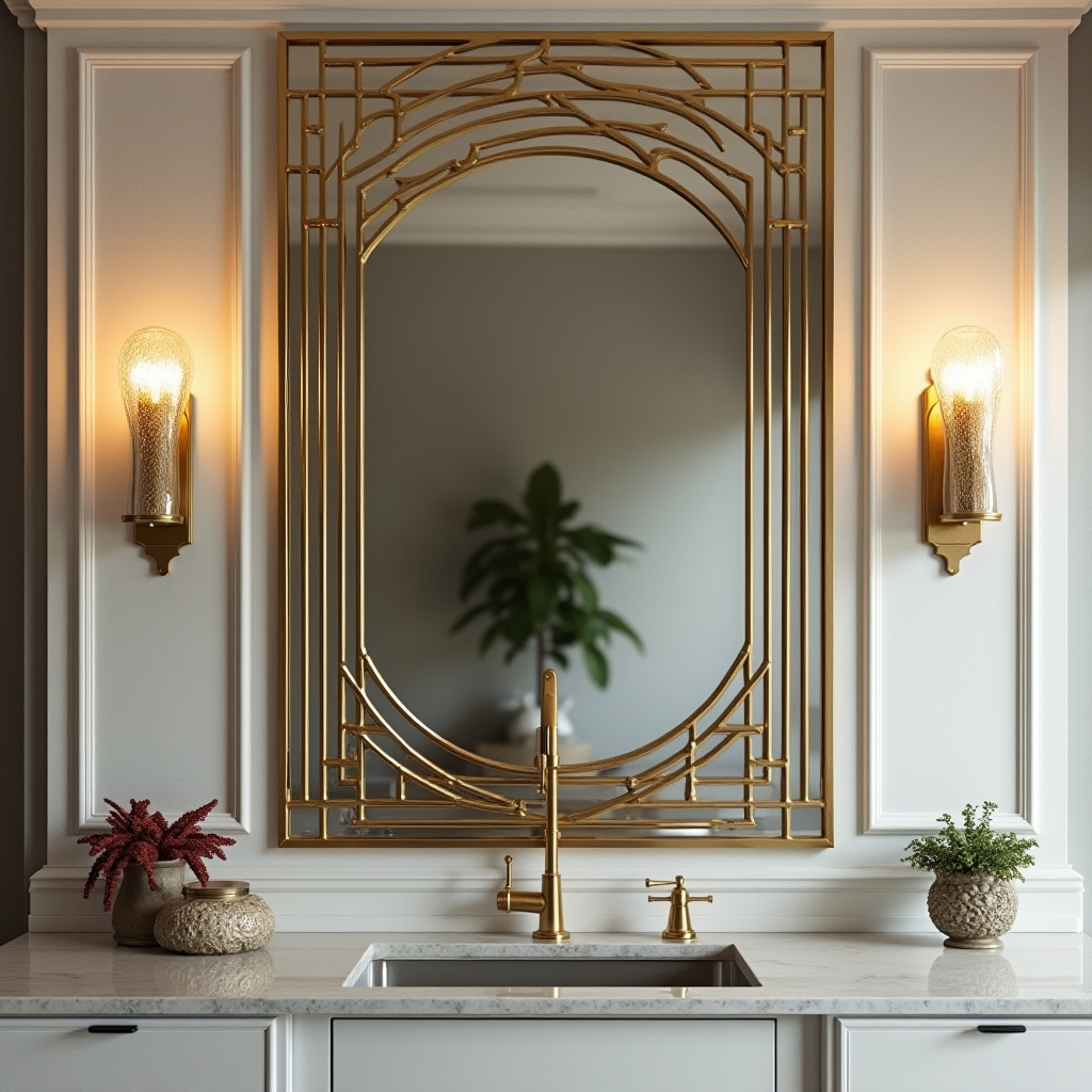 Art deco kitchen with geometric mirrors