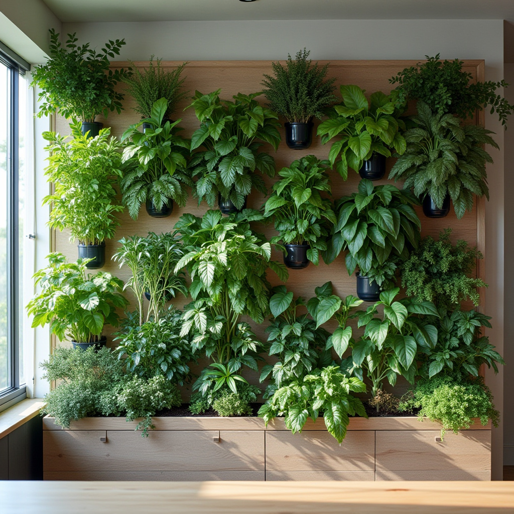 Sustainable kitchen with living plant wall