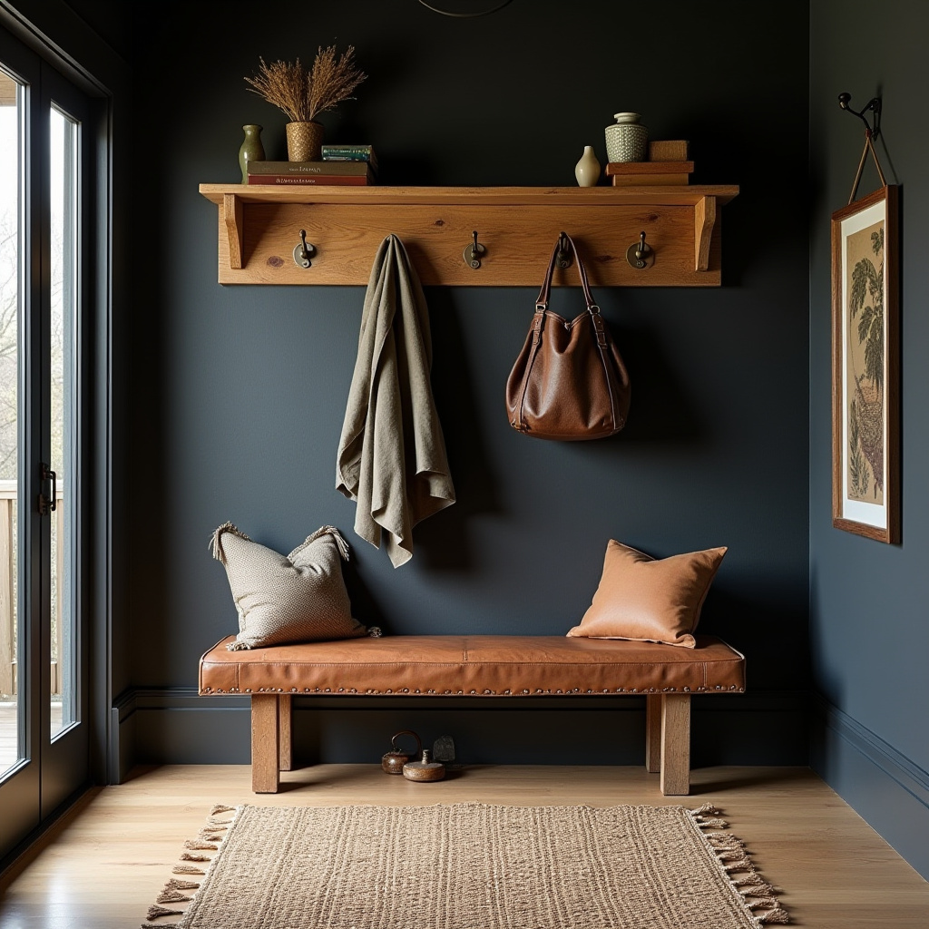 rustic entryway with black accent wall