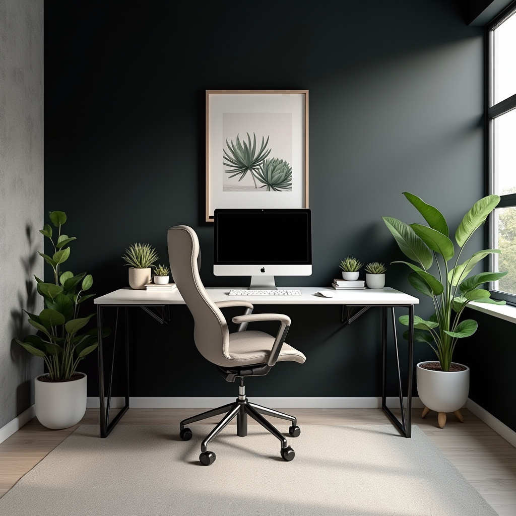 professional home office with black accent wall