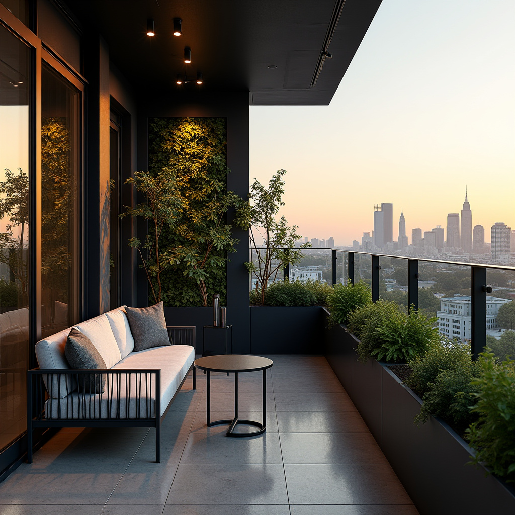 urban balcony with black accent wall