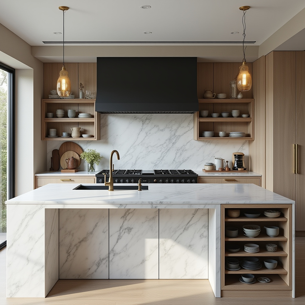 open concept kitchen with quartz countertops