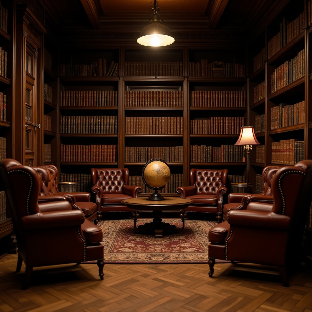 traditional english library basement floor