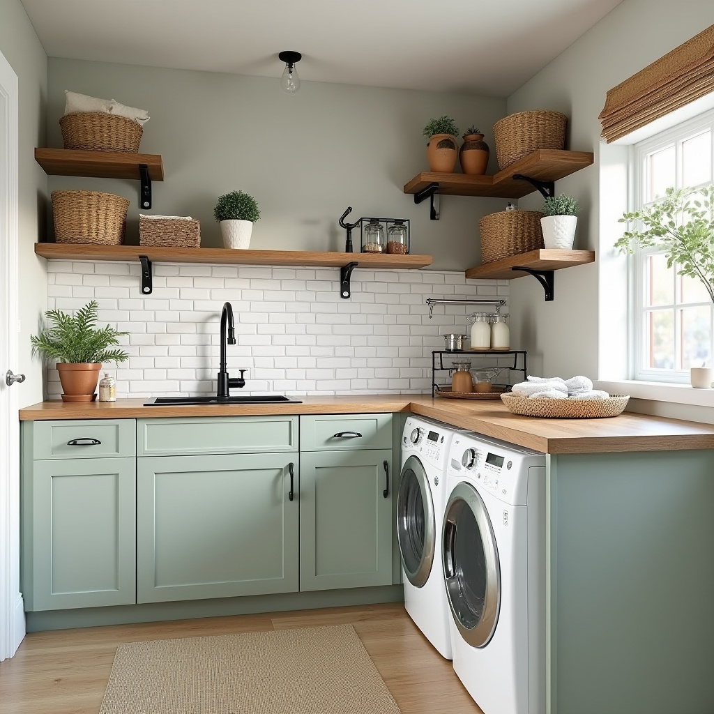 farmhouse basement laundry room with vintage tiles