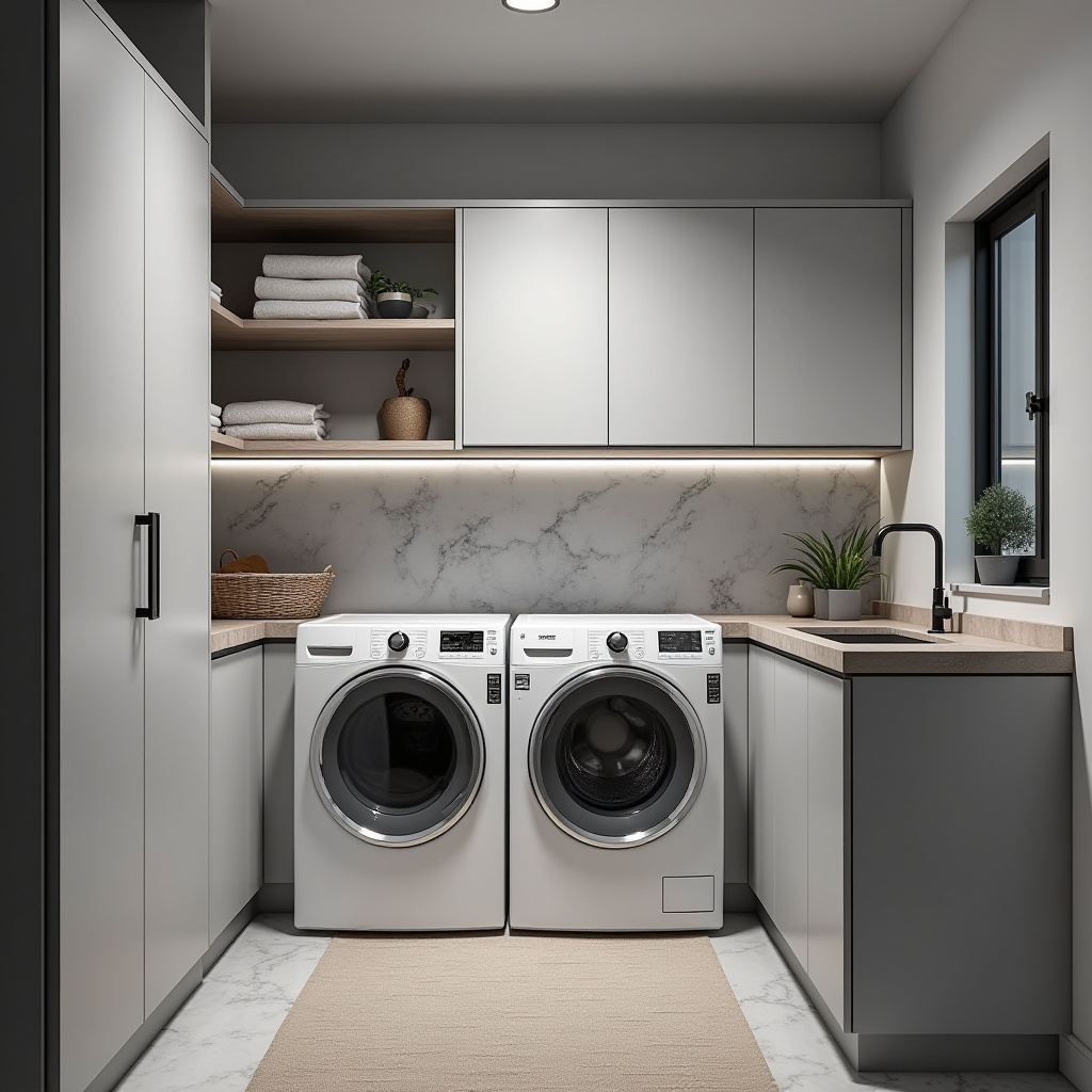 tech-integrated basement laundry room