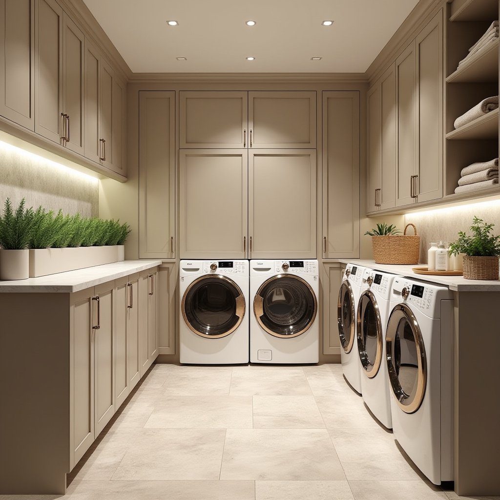 luxury organic basement laundry room with natural elements