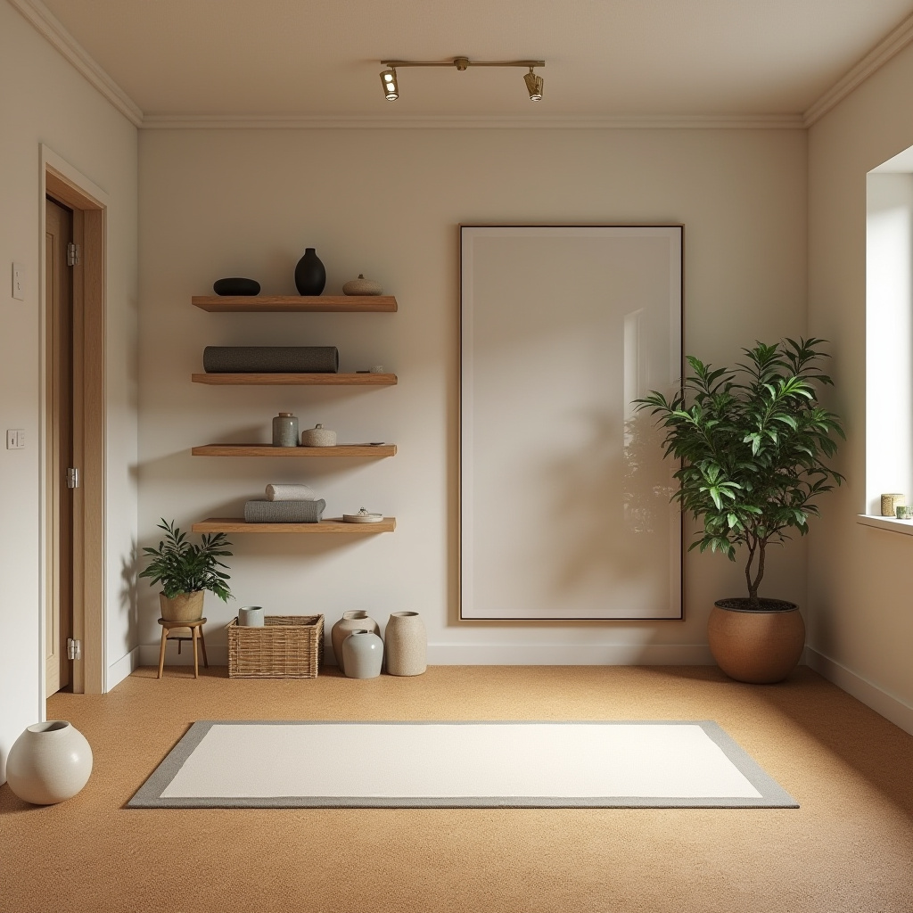 minimalist basement yoga space