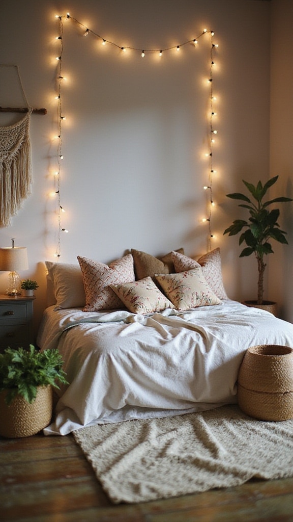 cozy twinkling bedroom ambiance