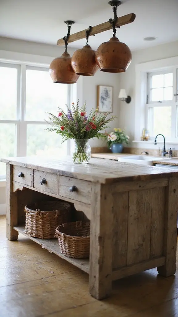 rustic island enhances charm