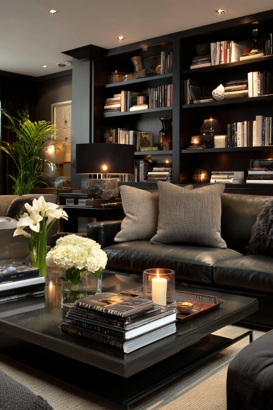 Seamless Storage: Black Built-In Shelving