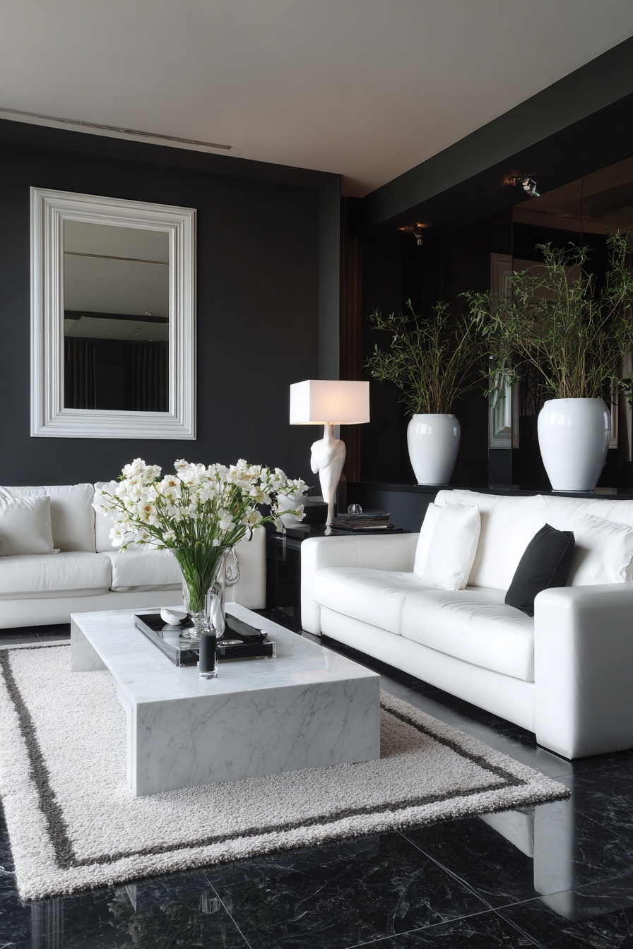 Striking Contrast: White Accents in Black Spaces