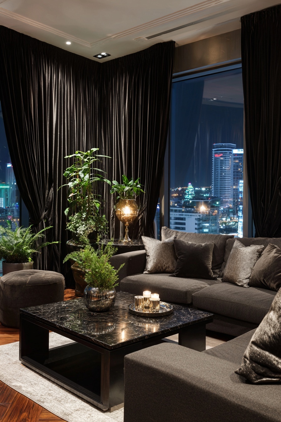 Cozy Ambiance: Black Curtains