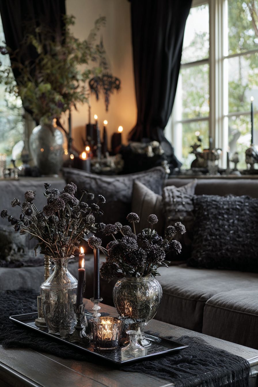 Fill Vases with Dark-Hued Dried Flowers
