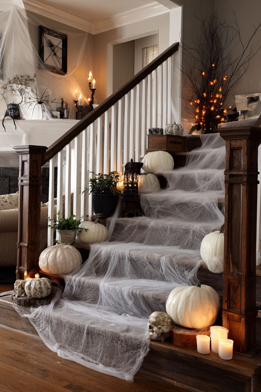 Elevate Stair Rails with Spooky Drapery