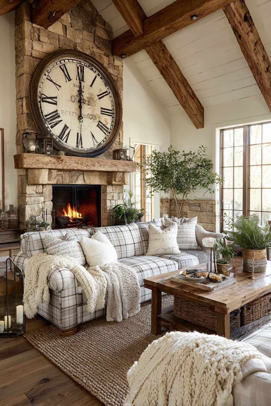 Oversized Rustic Clock in Living Room