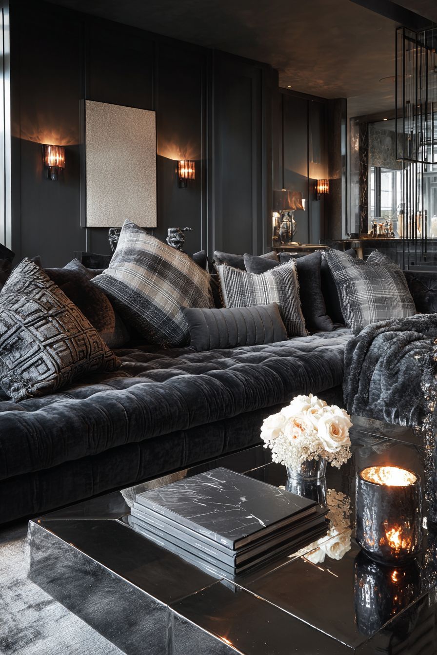 Combine Varied Textures with Black Throw Cushions