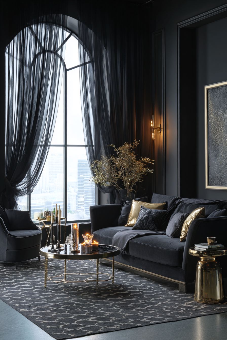 Use Sheer Black Drapes to Soften Natural Light