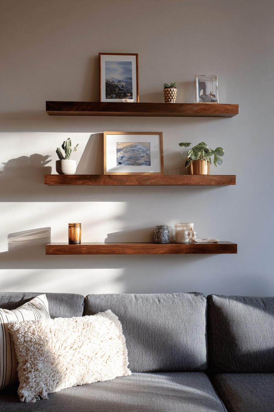Floating Shelves Above Sofa