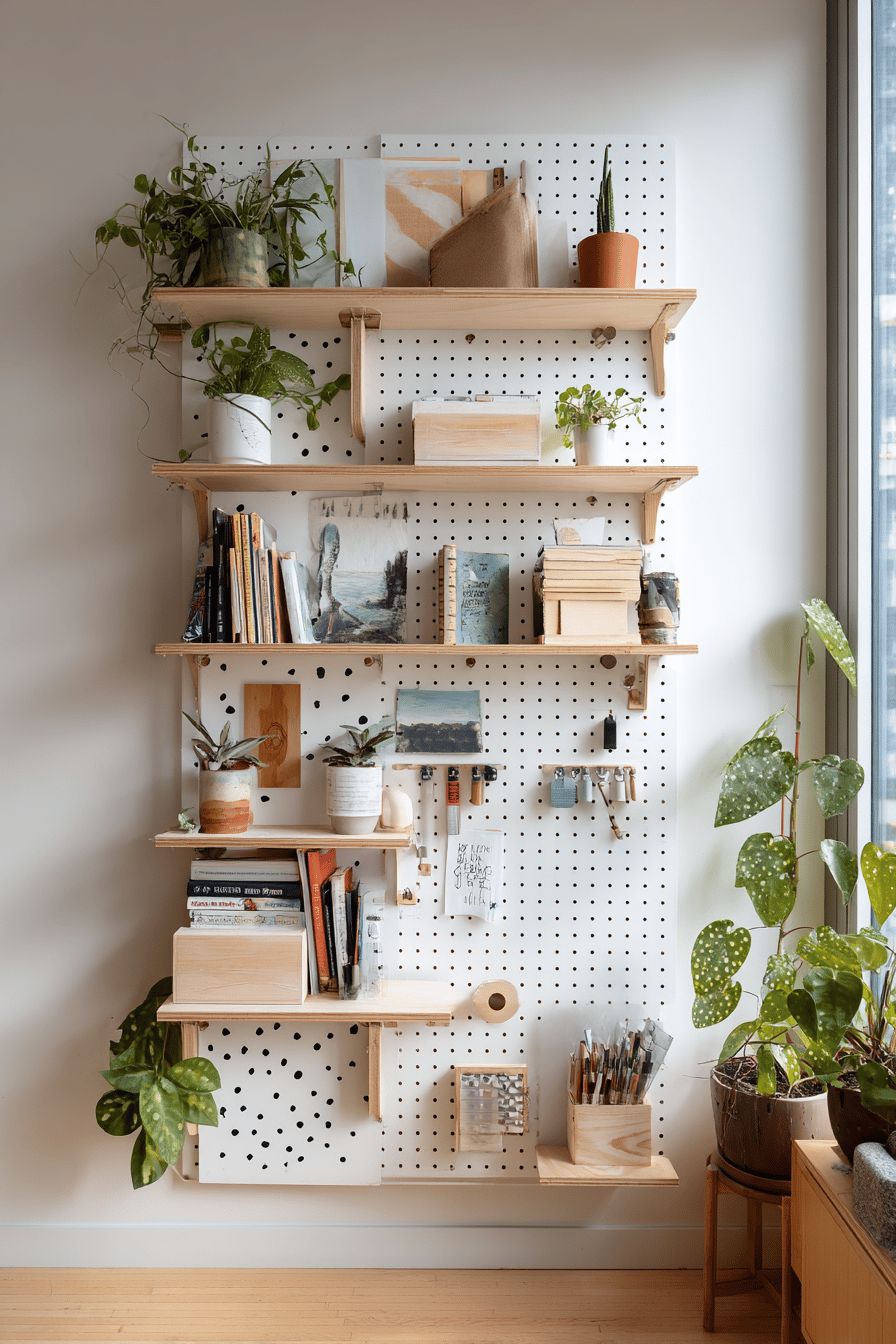 Vertical wall storage in a small living room
