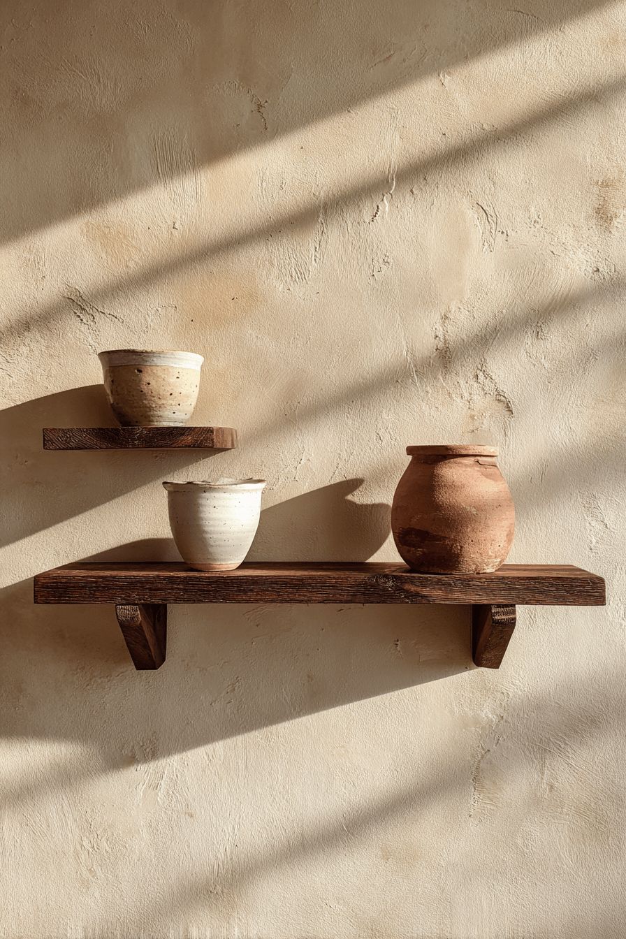 Floating Shelves with Ceramic Pots