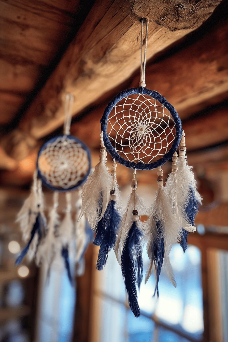 Dreamcatchers Hanging from Ceiling Beams
